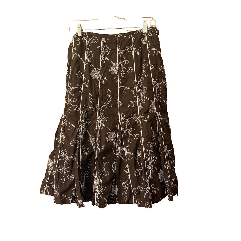 JM COLLECTION Women's Size 12P Petite Brown White Embroidered A Line Skirt